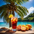 Tropics beach peknikon cocktails with fresh fruit Royalty Free Stock Photo