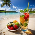 Tropics beach peknikon cocktails with fresh fruit Royalty Free Stock Photo