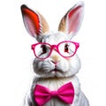Rabbit in cart glasses with a pink bow . Royalty Free Stock Photo
