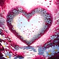 Decor big heart made of fresh white and pink. Royalty Free Stock Photo