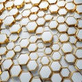 Abstract white gold background with hexagons chaotic pattern Royalty Free Stock Photo
