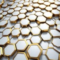Abstract white gold background with hexagons. Royalty Free Stock Photo