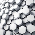 Abstract white hexagons honeycomb 3D chaotically arranged