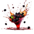 Blackberries in a splash of red blackberry juice Royalty Free Stock Photo