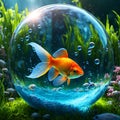 Goldfish in a blue glass water bubble Royalty Free Stock Photo