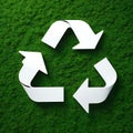 Recycling icon made of three white arrows on a green eco bg Royalty Free Stock Photo