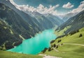 Nestled in the heart of the Alps, Lake Zillergrund captivates with its stunning turquoise hue, reflecting the grandeur Royalty Free Stock Photo