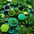 Abstraction eco green hexagons honeycombs m plants background for post wall texture, abstract painting flutters modern, geometric