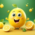 Illustration 3d cartoon yellow lemon joyful smiling