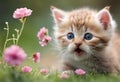 Adorable Kitten Among pink Flowers