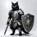 Black cat knight in metal knightly armor