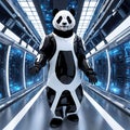 Cute funny space cyber panda in cyber reality