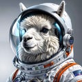 Cute funny white lamma alpaca astronaft