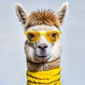 Cute funny animal Lamma, alpaca in yellow sun glasses