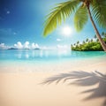 Tropical beach with blue waves, white sand on the beach with green palm Royalty Free Stock Photo