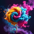 Large round colored lollipop with multi-colored smoke Royalty Free Stock Photo