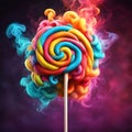 Large round multi-colored lollipop with colored smoke Royalty Free Stock Photo