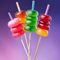 Multi-colored lollipops on a wooden stick, candies, caramels