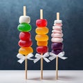 Multi-colored lollipops, candies, caramels