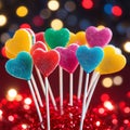 Colored lollipops in the shape of a heart on a background of lights Royalty Free Stock Photo
