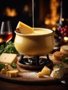 Cheese Fondue, Swiss melted cheese and wine dish served in a communal pot Royalty Free Stock Photo