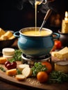 Cheese Fondue, Swiss melted cheese and wine dish served in a communal pot Royalty Free Stock Photo