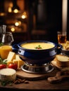 Cheese Fondue, Swiss melted cheese and wine dish served in a communal pot Royalty Free Stock Photo