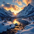 a mesmerizing sunset over frozen mountains Royalty Free Stock Photo