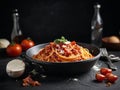 ITALIAN Spaghetti Pasta all Amatriciana with Pancetta Royalty Free Stock Photo