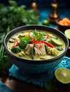 Delicious Thai green curry soup, vibrant blend of fresh green chilies Royalty Free Stock Photo