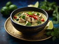 Delicious Thai green curry soup, vibrant blend of fresh green chilies Royalty Free Stock Photo