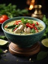 Delicious Thai green curry soup, vibrant blend of fresh green chilies Royalty Free Stock Photo