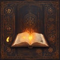 Open Spellbook with Ancient Symbols and Halloween Magic. AI generated Royalty Free Stock Photo