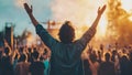 Good Vibes Happy Asian Man in a Rock Music Festival Concert (Rockfest Party Lollapalooza) With Arms Wide Open in Joy Royalty Free Stock Photo