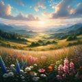 Serene Sunrise Landscape Meadows Royalty Free Stock Photo