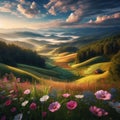 Serene Sunrise Landscape Meadows Royalty Free Stock Photo