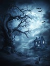A haunted house in the dark night Halloween-themed background Royalty Free Stock Photo