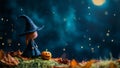 A cute Witch made of plasticine on a dark night background Royalty Free Stock Photo