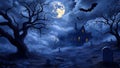 A haunted house in the dark night Halloween-themed background Royalty Free Stock Photo