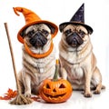 Halloween pugs in Halloween costumes Royalty Free Stock Photo