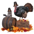 Happy Thanksgiving cat and turkey Royalty Free Stock Photo