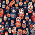 Russian Doll Seamless Pattern on Black Background AI-generated Royalty Free Stock Photo