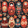 Russian Doll Seamless Pattern with Folk Art Style AI-generated Royalty Free Stock Photo