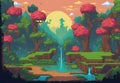 landscape with waterfall and trees pixel art Royalty Free Stock Photo