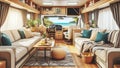 modern motorhome interior with stylish decor Royalty Free Stock Photo