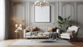 white frame mockup in modern classic living room interior background 3d render Royalty Free Stock Photo