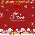 Festive Christmas Greeting Card with Snowy Village Scene and Holiday Decorations Royalty Free Stock Photo