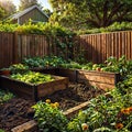 Sustainable Home Gardening: Raised Beds in a Green Backyard Royalty Free Stock Photo