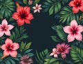 A tropical flower background featuring vibrant red hibiscus flowers, pink plumerias Royalty Free Stock Photo