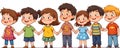 Happy Children Holding Hands in a Row Royalty Free Stock Photo